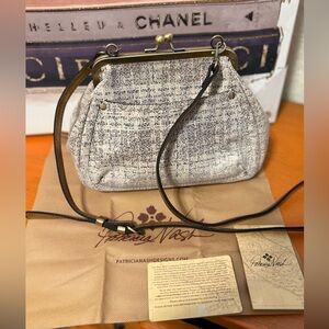 Patricia Nash Annie Frame Bag in Golden Herringbone Tweed Leather NWOT